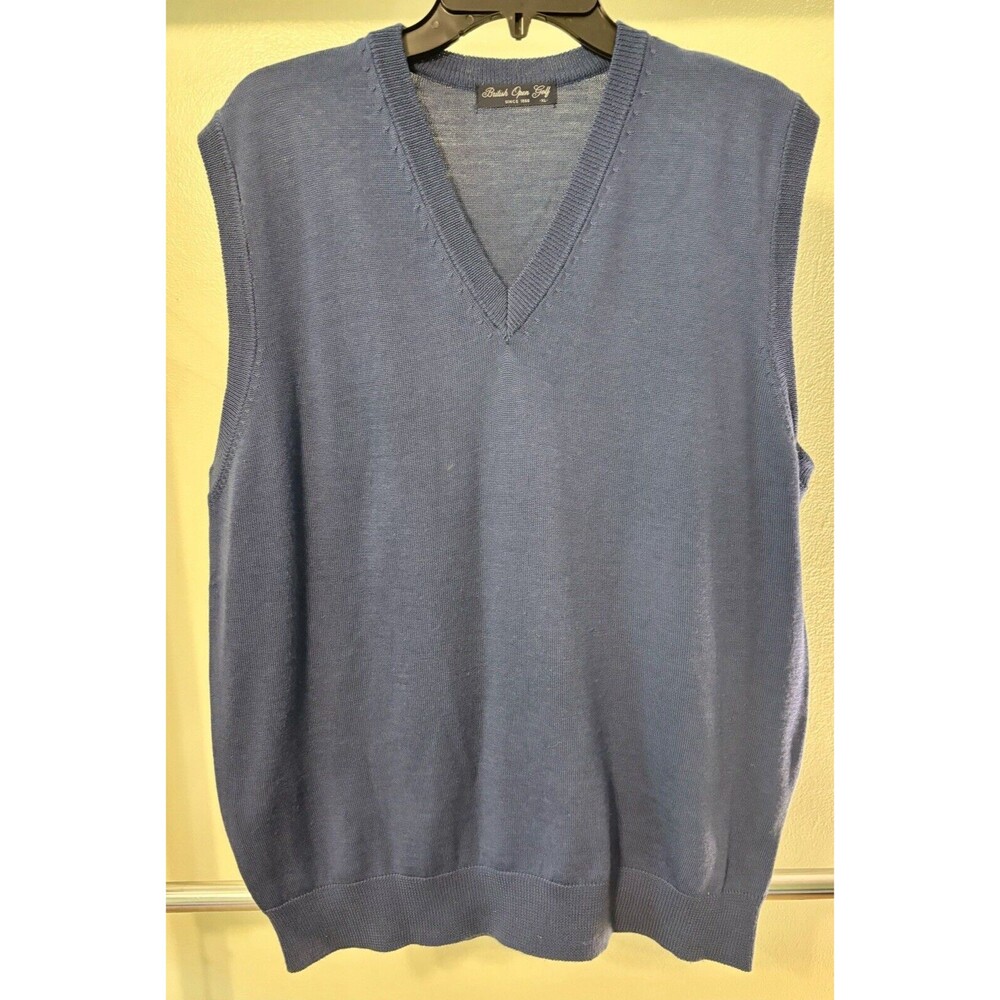 Vintage British Open Golf Blue Sweater Vest 100% Washable Merino Wool X-Large